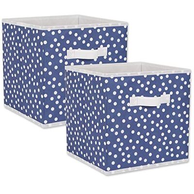 DII Icke-vävd förvaringskollektion polkaprickig hopfällbar soptunna, fransk blå och vit, litet set, 28 x 28 x 28 cm kub, 2 delar DII Icke-vävd förvaringskollektion polkaprickig hopfällbar soptunna, fransk blå och vit, litet set, 28 x 28 x 28 cm kub, 2 delar