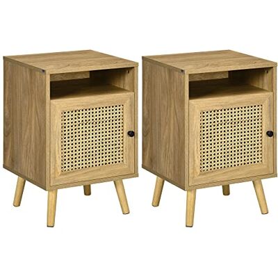 HOMCOM Set med 2 sängbord nattduksbord med klädhängare och nisch vintage design 39 x 35 x 60 cm naturlig HOMCOM Set med 2 sängbord nattduksbord med klädhängare och nisch vintage design 39 x 35 x 60 cm naturlig