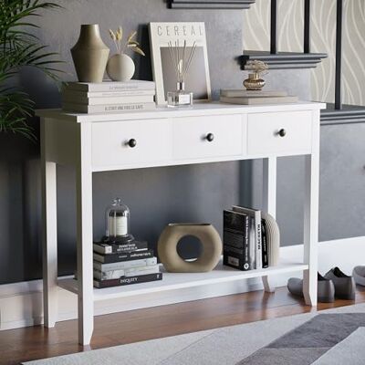 Vida Designs Windsor konsolbord med underhylla, vardagsrum, hallmöbler (3 lådor, vit) Vida Designs Windsor konsolbord med underhylla, vardagsrum, hallmöbler (3 lådor, vit)