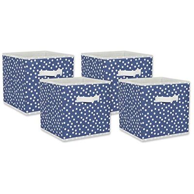DII Icke-vävd förvaringskollektion polkaprickig hopfällbar soptunna, fransk blå och vit, stort set, 28 x 28 x 28 cm kub, 4 delar DII Icke-vävd förvaringskollektion polkaprickig hopfällbar soptunna, fransk blå och vit, stort set, 28 x 28 x 28 cm kub, 4 delar