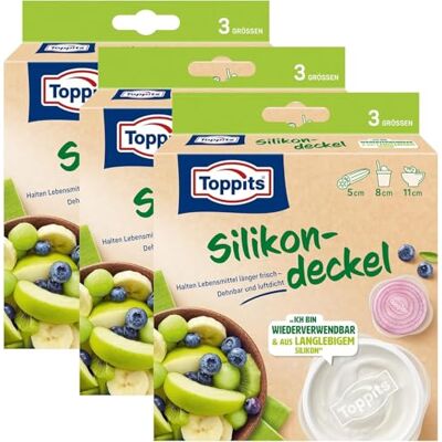 Toppits Silikonlock 3 x uppsättning av 3 – stretchigt, lufttätt, återanvändbart, transparent – skydd livsmedel Ø 5, 8, 11 cm Toppits Silikonlock 3 x uppsättning av 3 – stretchigt, lufttätt, återanvändbart, transparent – skydd livsmedel Ø 5, 8, 11 cm