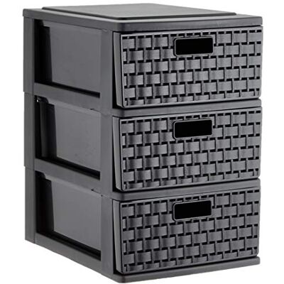 Sundis – Lantligt förvaringstorn – 3 lådor format A5 (2 liter) – elegant rottingeffekt – "stopplådor" system – svart – 4536005 Sundis – Lantligt förvaringstorn – 3 lådor format A5 (2 liter) – elegant rottingeffekt – "stopplådor" system – svart – 4536005
