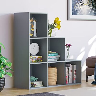 Vida Designs Durham trappa bokhylla hyllor förvaring organisering vardagsrum möbler (6 kub, grå) Vida Designs Durham trappa bokhylla hyllor förvaring organisering vardagsrum möbler (6 kub, grå)