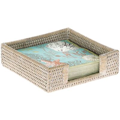 KOUBOO FBA_1020041 La Jolla Rattan lunchpappersservetthållare, vit tvätt, rotting & korg, 19,05 x 19,05 x 6,35 cm KOUBOO FBA_1020041 La Jolla Rattan lunchpappersservetthållare, vit tvätt, rotting & korg, 19,05 x 19,05 x 6,35 cm