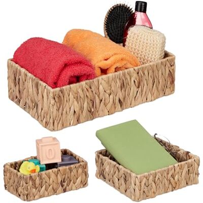 Relaxdays Förvaringskorg vattenhyacint, set om 3, korgar i 3 storlekar, badrumsförvaring, flätkorgar, natur Relaxdays Förvaringskorg vattenhyacint, set om 3, korgar i 3 storlekar, badrumsförvaring, flätkorgar, natur