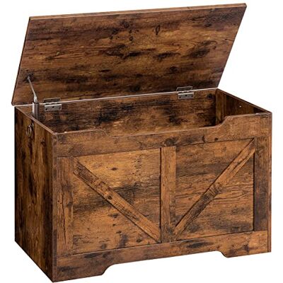 HOOBRO Bröst, sittbänk med förvaringsutrymme, leksakslåda med lock, kista, förvaringslåda, 2 ringar, 75 cm, robust, för barn, hall, vardagsrum, mörkbrun EBF77CW01 HOOBRO Bröst, sittbänk med förvaringsutrymme, leksakslåda med lock, kista, förvaringslåda, 2 ringar, 75 cm, robust, för barn, hall, vardagsrum, mörkbrun EBF77CW01