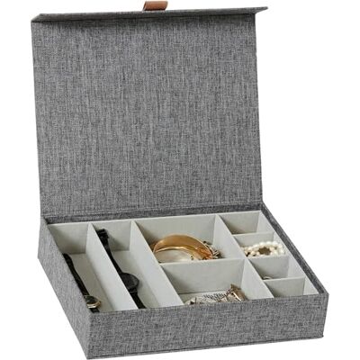 LOVE !T STORE !T LOVE IT STORE IT Premium förvaringslåda för smycken – smyckeskrin av linne, sammet inuti – förstärkt med trä – med 8 fack – grå – 27 x 22 x 6 cm LOVE !T STORE !T LOVE IT STORE IT Premium förvaringslåda för smycken – smyckeskrin av linne, sammet inuti – förstärkt med trä – med 8 fack – grå – 27 x 22 x 6 cm