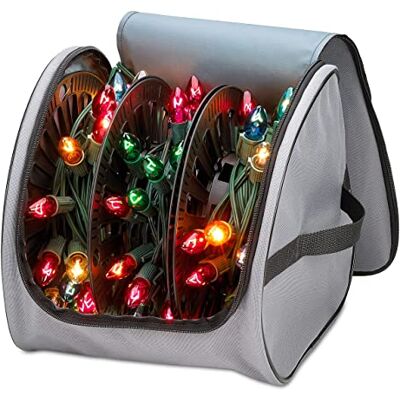 HOLDN’ STORAGE Premium Christmas Light Storage Bag – Heavy Duty Tear Proof 600D/Inside PVC Material with Reinforced Handles With 3 Reels Stores up to 375 Ft of Mini Christmas Tree Lights & Extension Cords Gray HOLDN’ STORAGE Premium Christmas Light Storage Bag – Heavy Duty Tear Proof 600D/Inside PVC Material with Reinforced Handles With 3 Reels Stores up to 375 Ft of Mini Christmas Tree Lights & Extension Cords Gray