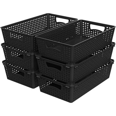 Simple Houseware Enkel husgeråd stapelbar plast vävd korg organisatör, 6-pack, svart Simple Houseware Enkel husgeråd stapelbar plast vävd korg organisatör, 6-pack, svart