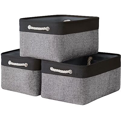 TheWarmHome Hopfällbar förvaringsfack för hyllor – 40 x 30 x 20 cm stor 3-pack förvaringskorg för att organisera med rep, tygförvaringskuber för organiserare leksakstyg presentgarderob (svart och grå) TheWarmHome Hopfällbar förvaringsfack för hyllor – 40 x 30 x 20 cm stor 3-pack förvaringskorg för att organisera med rep, tygförvaringskuber för organiserare leksakstyg presentgarderob (svart och grå)
