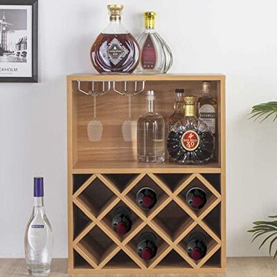 BAKAJI Hörnskåp Bar Cocktail Golvstående Vinkylare Flaska Hylla 2 Hyllor Vin Likörer Trä Källare 8 Säten Vinställ Med Glashållare (Brun) BAKAJI Hörnskåp Bar Cocktail Golvstående Vinkylare Flaska Hylla 2 Hyllor Vin Likörer Trä Källare 8 Säten Vinställ Med Glashållare (Brun)