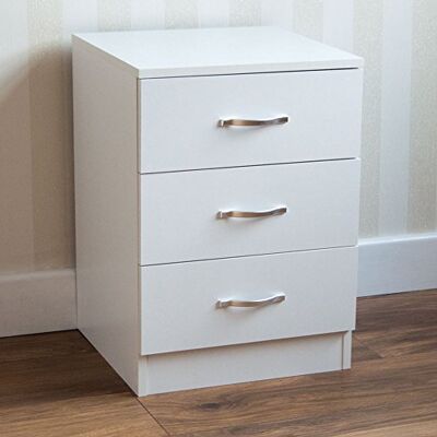 Vida Designs Riano sängbord med 3 lådor, vit, förvaringsbord från Vida Designs Riano sängbord med 3 lådor, vit, förvaringsbord från