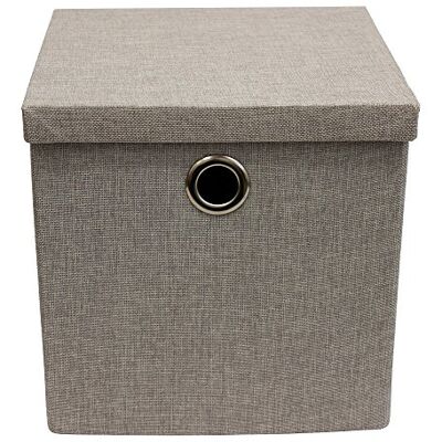 JVL hopfällbar förvaringsbox i lock i tyg med kromhandtag, kräm, fler/färg 30 x 30 x 28 cm Ljusgrå JVL hopfällbar förvaringsbox i lock i tyg med kromhandtag, kräm, fler/färg 30 x 30 x 28 cm Ljusgrå
