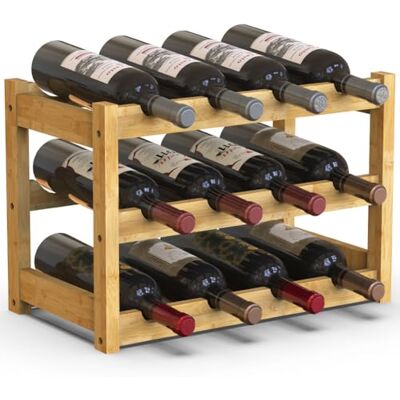 BAKAJI Vinkällare i bambu, trä med 12 fack för champagnevin, markflaskhållare, vinkällare för barhörnet, vardagsrum, kök, bistrot, restaurang, 43,5 x 24 x 30 cm (natur) BAKAJI Vinkällare i bambu, trä med 12 fack för champagnevin, markflaskhållare, vinkällare för barhörnet, vardagsrum, kök, bistrot, restaurang, 43,5 x 24 x 30 cm (natur)