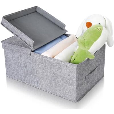 Cozary Förvaringslåda med lock Skåpslådor Vikbar design, 29 l kapacitet, linnetyg, vikbar och stapelbar, perfekt för kläder och accessoarer grå 48 x 29 x 21 cm Cozary Förvaringslåda med lock Skåpslådor Vikbar design, 29 l kapacitet, linnetyg, vikbar och stapelbar, perfekt för kläder och accessoarer grå 48 x 29 x 21 cm