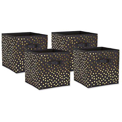 DII Icke-vävd förvaringskollektion polkaprickig hopfällbar låda, svart och guld, stort set, 28 x 28 x 28 cm kub, 4 delar DII Icke-vävd förvaringskollektion polkaprickig hopfällbar låda, svart och guld, stort set, 28 x 28 x 28 cm kub, 4 delar