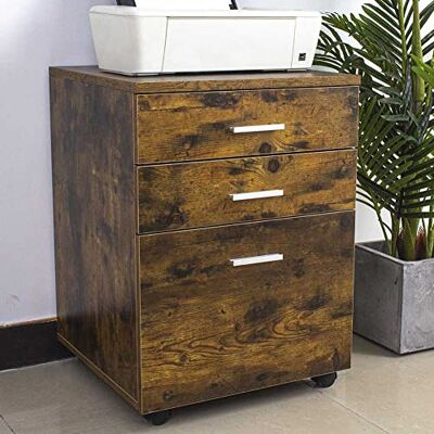 BAKAJI Skåp Byrå Skrivbord Dörr Skåp Trä MDF Skrivare med 3 Lådor och 4 Hjul Sväng Modern Design Hem Kontorsinredning Storlek 46,5 x 45 x 64 cm (Industriell) BAKAJI Skåp Byrå Skrivbord Dörr Skåp Trä MDF Skrivare med 3 Lådor och 4 Hjul Sväng Modern Design Hem Kontorsinredning Storlek 46,5 x 45 x 64 cm (Industriell)