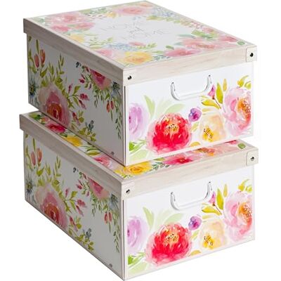 Lavatelli Set med 2 förvaringslådor i kartong, med lock, för förvaring, blommor, 39 x 50 x 24 cm, SWEET HOME Lavatelli Set med 2 förvaringslådor i kartong, med lock, för förvaring, blommor, 39 x 50 x 24 cm, SWEET HOME