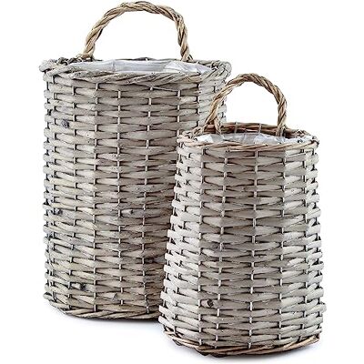AuldHome Design AuldHome Vägghängande korgar (set med 2, grå); vävd flätad rustik bondgård grå tvättade dörrkorgar, små och medelstora AuldHome Design AuldHome Vägghängande korgar (set med 2, grå); vävd flätad rustik bondgård grå tvättade dörrkorgar, små och medelstora