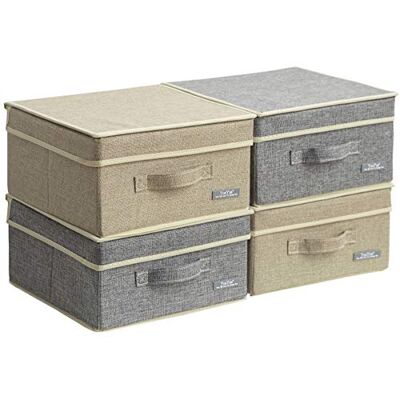 YueYue 4 Pack Kleine Stoff-Aufbewahrungsbox mit Deckel, Faltbare Leinen-Aufbewahrungsbox mit Deckel, 4 Stück 4 Piece Set YueYue 4 Pack Kleine Stoff-Aufbewahrungsbox mit Deckel, Faltbare Leinen-Aufbewahrungsbox mit Deckel, 4 Stück 4 Piece Set