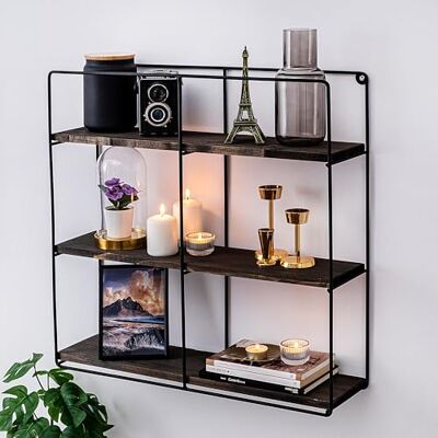 Hanah Home Modernt vägghylla set (3 stycken), svart och valnöt, 60 x 14 cm 100% Spruce Wood & Metal Frame Snygg och funktionell för hem och kontor inredning Hanah Home Modernt vägghylla set (3 stycken), svart och valnöt, 60 x 14 cm 100% Spruce Wood & Metal Frame Snygg och funktionell för hem och kontor inredning