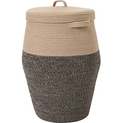 Cottonphant 66 cm x 50 cm hög extra stor förvaringskorg med lock, förvaringskorgar av bomullsrep, vävd tvättkorg med lock, leksaksförvaringsfack, barnkammare, jute/svart blandning med lock Cottonphant 66 cm x 50 cm hög extra stor förvaringskorg med lock, förvaringskorgar av bomullsrep, vävd tvättkorg med lock, leksaksförvaringsfack, barnkammare, jute/svart blandning med lock