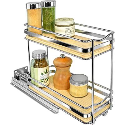 Lynk Professional ® Élite™ utdragbar kryddhylla organiserare för skåp – 4-1/4 tum bred – utdragbart ställ – trä och krom glidande kryddorganiseringshylla – 2 nivåer Lynk Professional ® Élite™ utdragbar kryddhylla organiserare för skåp – 4-1/4 tum bred – utdragbart ställ – trä och krom glidande kryddorganiseringshylla – 2 nivåer