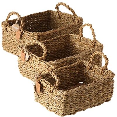 Boltze Korg Sophy 3 delar (förvaringskorgar av sjögräs, naturliga färger, dekorativa korgar i boho-stil, skandinavisk) 2946000 Boltze Korg Sophy 3 delar (förvaringskorgar av sjögräs, naturliga färger, dekorativa korgar i boho-stil, skandinavisk) 2946000