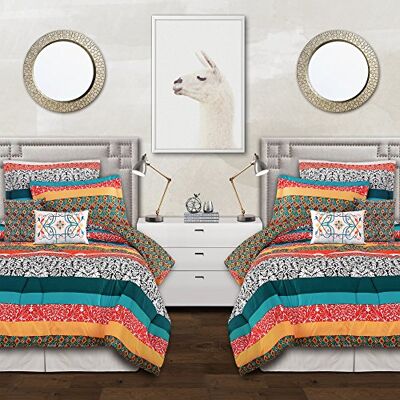 Lush Decor Frodig dekor boho rand, turkos och mandarin, tvilling XL Lush Decor Frodig dekor boho rand, turkos och mandarin, tvilling XL