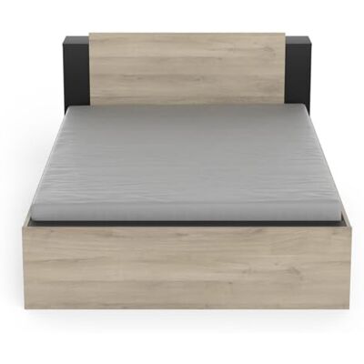 Demeyere 140 x 190/200 säng med industriell förvaring 2 lådor 2 nischer färg matt svart och ljus ek 144,7 x 227 x 87,7 cm Demeyere 140 x 190/200 säng med industriell förvaring 2 lådor 2 nischer färg matt svart och ljus ek 144,7 x 227 x 87,7 cm
