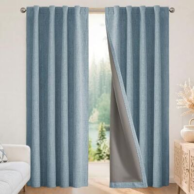 Joydeco Naturliga linnegardiner, 213 cm längd, 2 paneler set, burg, 100% mörkläggning, långa draperier för sovrum, vardagsrum, svart mörkläggningsgardin, värmeisolerad, bakre flik, stångficka (132 x Joydeco Naturliga linnegardiner, 213 cm längd, 2 paneler set, burg, 100% mörkläggning, långa draperier för sovrum, vardagsrum, svart mörkläggningsgardin, värmeisolerad, bakre flik, stångficka (132 x