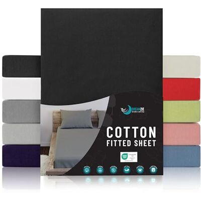 Dreamzie SPÄNNLAKAN I BOMULLSJERSEY svart För madrass 200 x 200 x 27 cm Certifierad fri från kemiska produkter (OEKO TEX), Spännlakan med full elastic Dreamzie SPÄNNLAKAN I BOMULLSJERSEY svart För madrass 200 x 200 x 27 cm Certifierad fri från kemiska produkter (OEKO TEX), Spännlakan med full elastic