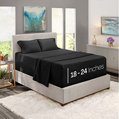 Nestl Extra Deep Pocket Sheets Fits Mattress 18-24 Inches Deep, Extra Deep Pocket King Size Sheets Sets, 4 Piece King Size Sheets, King Sheets Deep Pocket, Black Sheets Nestl Extra Deep Pocket Sheets Fits Mattress 18-24 Inches Deep, Extra Deep Pocket King Size Sheets Sets, 4 Piece King Size Sheets, King Sheets Deep Pocket, Black Sheets