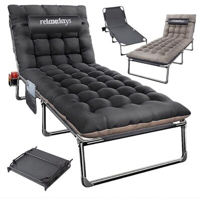 Relaxdays Campingsäng vikbar, madrass, nackkudde, mobiltelefonhållare, upp till 250 kg, HBT: 26 x 190 x 72 cm, fältsäng, grå Relaxdays Campingsäng vikbar, madrass, nackkudde, mobiltelefonhållare, upp till 250 kg, HBT: 26 x 190 x 72 cm, fältsäng, grå