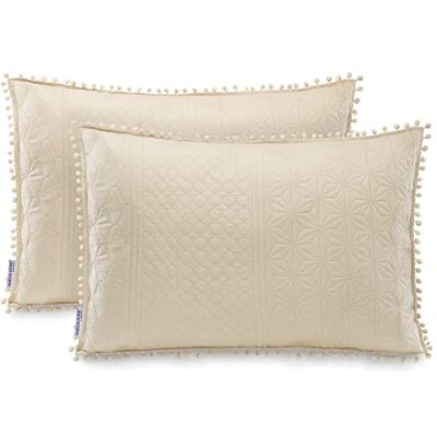 AmeliaHome 2 örngott med pom poms dubbelsidig ultrasonic-quiltning 50 x 70 cm Meadore beige AmeliaHome 2 örngott med pom poms dubbelsidig ultrasonic-quiltning 50 x 70 cm Meadore beige