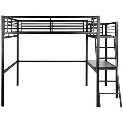 MEUBLE COSY 2-sits mezzaninesäng 140 x 190 cm med ribbotten och skrivbord i glas och metall, industriell stil, för barn, sovrum, hem, svart MEUBLE COSY 2-sits mezzaninesäng 140 x 190 cm med ribbotten och skrivbord i glas och metall, industriell stil, för barn, sovrum, hem, svart