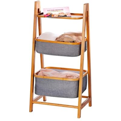 Avilia Förvaringshylla i trumma med 2 tvättkorgar i polyester och en hylla, för sovrum och badrum, 33 x 45 x 99 cm Avilia Förvaringshylla i trumma med 2 tvättkorgar i polyester och en hylla, för sovrum och badrum, 33 x 45 x 99 cm