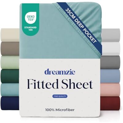 Dreamzie Lakan 160x200 Keps 35 cm för tjock madrass 100% mikrofiber Aqua, Certifierad utan kemiska produkter (Oeko TEX), Lakan med full resår Dreamzie Lakan 160x200 Keps 35 cm för tjock madrass 100% mikrofiber Aqua, Certifierad utan kemiska produkter (Oeko TEX), Lakan med full resår
