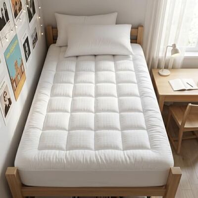 EASELAND Twin XL madrass dyna kudde topp madrassöverdrag quiltat anpassat madrassskydd extra lång bomullstopp 20–53 cm djup ficka kylande madrassöverdrag (99 x 200 cm, vit) EASELAND Twin XL madrass dyna kudde topp madrassöverdrag quiltat anpassat madrassskydd extra lång bomullstopp 20–53 cm djup ficka kylande madrassöverdrag (99 x 200 cm, vit)