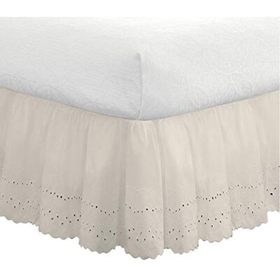 Fresh Ideas Öljett sängkjol dammvolang broderade detaljer, extra lång 45 cm dropplängd samlad styling, full, elfenben Fresh Ideas Öljett sängkjol dammvolang broderade detaljer, extra lång 45 cm dropplängd samlad styling, full, elfenben