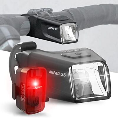 Büchel framåt cykelljussats I 35/15 Lux design mitt i styret StVZO-godkänd uppladdningsbar cykelljus LED för främre + bakljus, cykelljus, svart Büchel framåt cykelljussats I 35/15 Lux design mitt i styret StVZO-godkänd uppladdningsbar cykelljus LED för främre + bakljus, cykelljus, svart