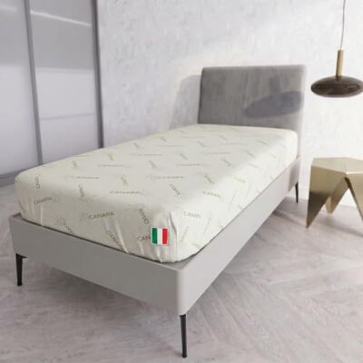 Italian Bed Linen CANAPA-fiber madrassöverdrag för enkelsäng 90 x 200 cm – Tillverkad i Italien – Madrassskydd med elastisk omkrets – tvättbar Italian Bed Linen CANAPA-fiber madrassöverdrag för enkelsäng 90 x 200 cm – Tillverkad i Italien – Madrassskydd med elastisk omkrets – tvättbar