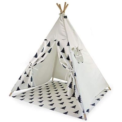 HEJ LØNNE Tipi tält för barn med golvmatta 120 x 120 x 150 cm – barntält för inomhus – lektält barn tipi med golv och fönster – inkl. påse och instruktioner HEJ LØNNE Tipi tält för barn med golvmatta 120 x 120 x 150 cm – barntält för inomhus – lektält barn tipi med golv och fönster – inkl. påse och instruktioner