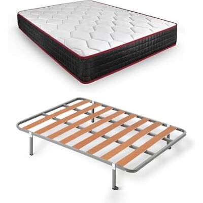 HOGAR24 ES Full säng Somier Basic + Madrass Viscoelastisk Memory Premier Inkluderar 25 cm Benset Mått: 135x190 cm HOGAR24 ES Full säng Somier Basic + Madrass Viscoelastisk Memory Premier Inkluderar 25 cm Benset Mått: 135x190 cm