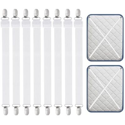 Carehabi Lakanklämmor, 30–120 cm justerbar lakansklämma 8 stycken, vita elastiska lakan för sängkläder, lakan, madrass, strykbräda eller soffa Carehabi Lakanklämmor, 30–120 cm justerbar lakansklämma 8 stycken, vita elastiska lakan för sängkläder, lakan, madrass, strykbräda eller soffa