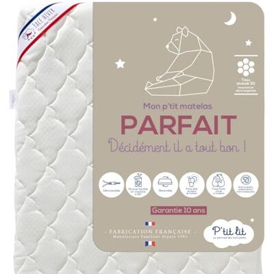P'TIT LIT barn/babymadrass 70 x 140 cm 2 sidor: Ultra andningsbar sommar/varm och mysig vinter anti-kvalster avtagbart Oeko Tex® Fransk tillverkning P'TIT LIT barn/babymadrass 70 x 140 cm 2 sidor: Ultra andningsbar sommar/varm och mysig vinter anti-kvalster avtagbart Oeko Tex® Fransk tillverkning