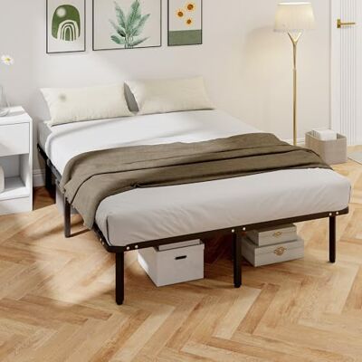 HOMCOM Sängram 140 x 190 cm, dubbelsäng med ribbotten i massivt trä och stativ, 26 cm hög med förvaring under, inget behov av fjäderbotten, enkel montering, svart HOMCOM Sängram 140 x 190 cm, dubbelsäng med ribbotten i massivt trä och stativ, 26 cm hög med förvaring under, inget behov av fjäderbotten, enkel montering, svart