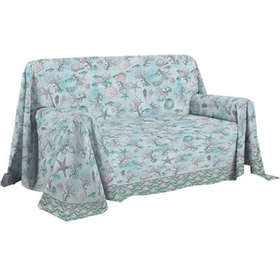 PENSIERI DELICATI Sofföverkast, 180 x 290 cm, tillverkad i Italien, överkast av 100% ren bomull, maritim grön, perfekt som överkast eller överkast för sommaren (enkelsäng) PENSIERI DELICATI Sofföverkast, 180 x 290 cm, tillverkad i Italien, överkast av 100% ren bomull, maritim grön, perfekt som överkast eller överkast för sommaren (enkelsäng)