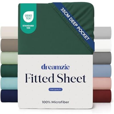 Dreamzie Lakan 120x200 Keps 35 cm för tjock madrass 100% mikrofiber Bensingrön, certifierad kemikaliefri (Oeko TEX), Lakan med full resår Dreamzie Lakan 120x200 Keps 35 cm för tjock madrass 100% mikrofiber Bensingrön, certifierad kemikaliefri (Oeko TEX), Lakan med full resår