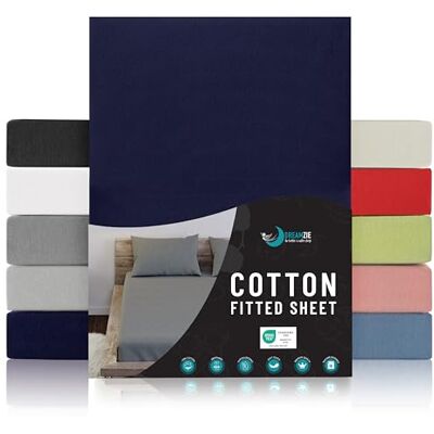 Dreamzie SPÄNNLAKAN I BOMULLSJERSEY Mörkblå För madrass 100 x 200 x 22 cm Certifierad fri från kemiska produkter (OEKO TEX), Spännlakan med full elastic Dreamzie SPÄNNLAKAN I BOMULLSJERSEY Mörkblå För madrass 100 x 200 x 22 cm Certifierad fri från kemiska produkter (OEKO TEX), Spännlakan med full elastic